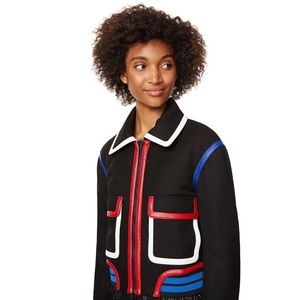 Desigual Mila Jacket~ Zip Front~ Geometric Black Red White accents~ Size 38 US 6